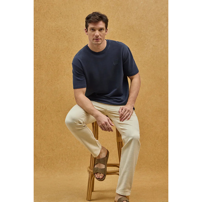 Maglietta blu marino con microstruttura e toppa Polo Club