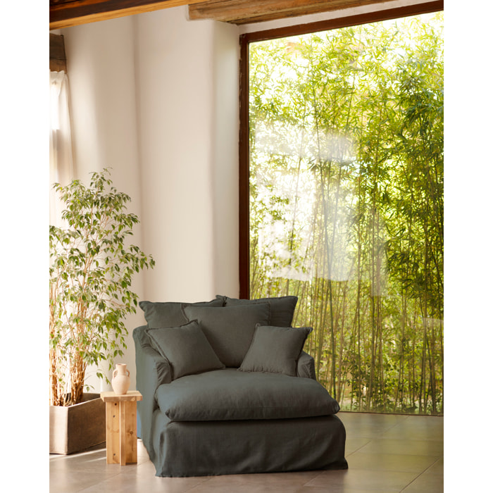 Sillón de algodón y lino color azul de 115x170cm Alto: 73 Largo: 170 Ancho: 115
