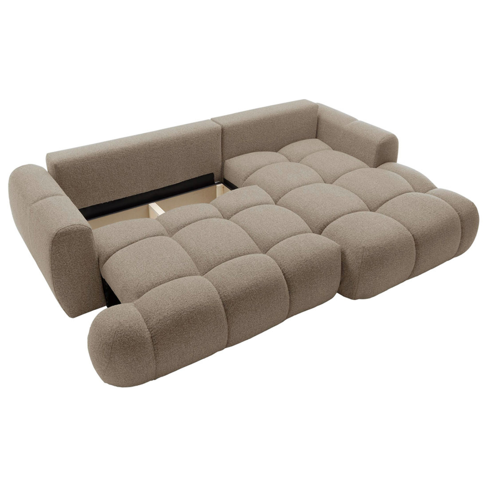 Yulin - Canapé d'angle droit 4 places convertible avec coffre en tissu bouclette - Marron
