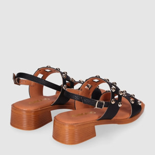 Sandalias de Piel - Negro - Tacón: 4 cm