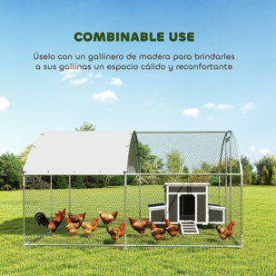 Gallinero para Exterior Grande 2,8x3,4x1,9 m, 9,5 m², Gallinero de Acero Galvanizado con Cubierta de Tela Oxford, Anti-UV e Impermeable, Puerta y Pestillos, Jaula para 10-16 Gallinas, Plata