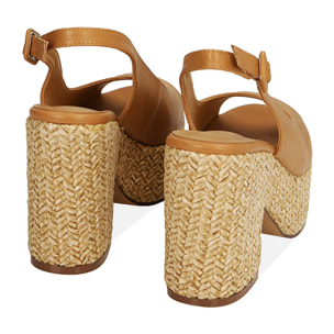 Sandalias coñac, tacón de cuña 10,5 cm