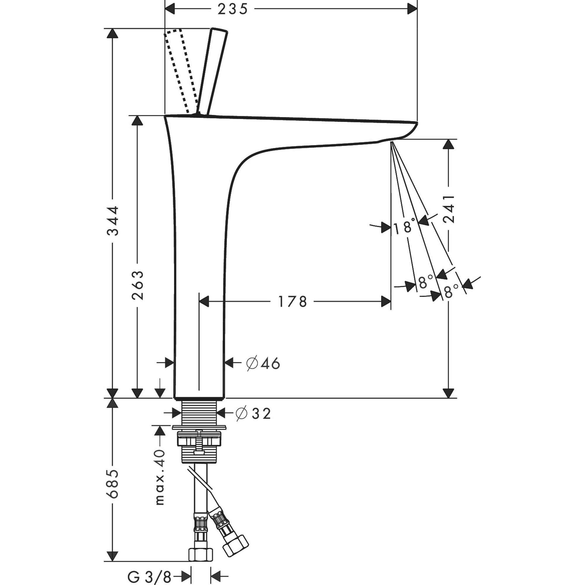 Mitigeur de lavabo 240 surélevé pour vasque libre avec flexibles de raccordement 900 mm, bonde Push-Open blanc/chromé Pura Vida