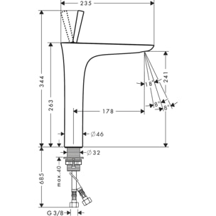 Mitigeur de lavabo 240 surélevé pour vasque libre avec flexibles de raccordement 900 mm, bonde Push-Open blanc/chromé Pura Vida