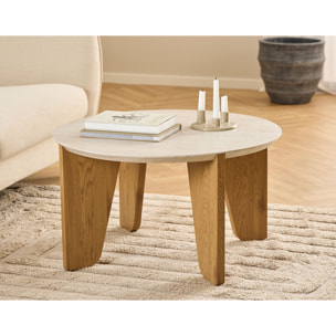 Noeva - table basse - pieds en chêne - plateau effet travertin - 80 cm - Bois