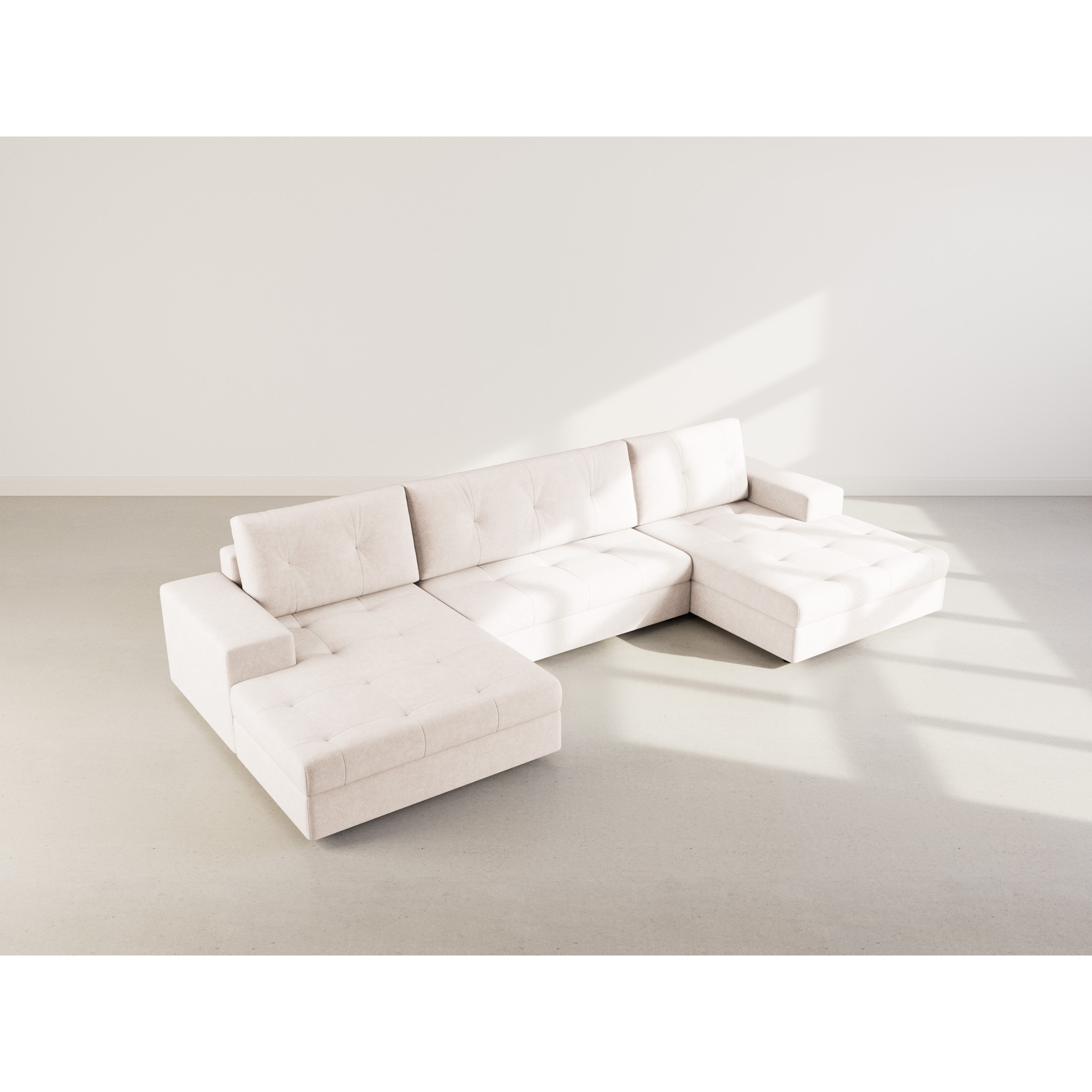 Bastian - canapé panoramique en U 7 places convertible avec coffre en velours texturé - Beige