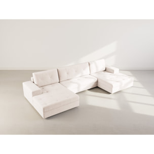 Bastian - canapé panoramique en U 7 places convertible avec coffre en velours texturé - Beige