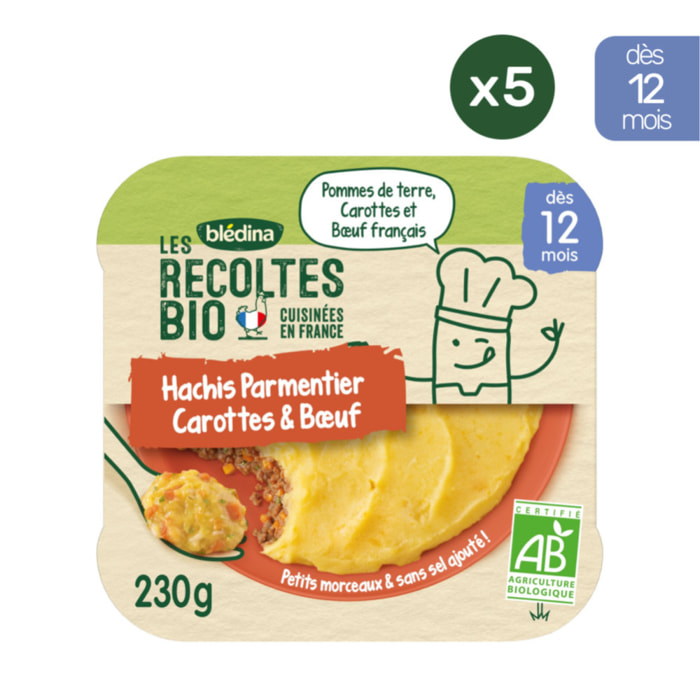 5 Assiettes Hachis Parmentier, Carottes & Boeuf - Bledina Les Recoltes Bio - Dès 12 mois