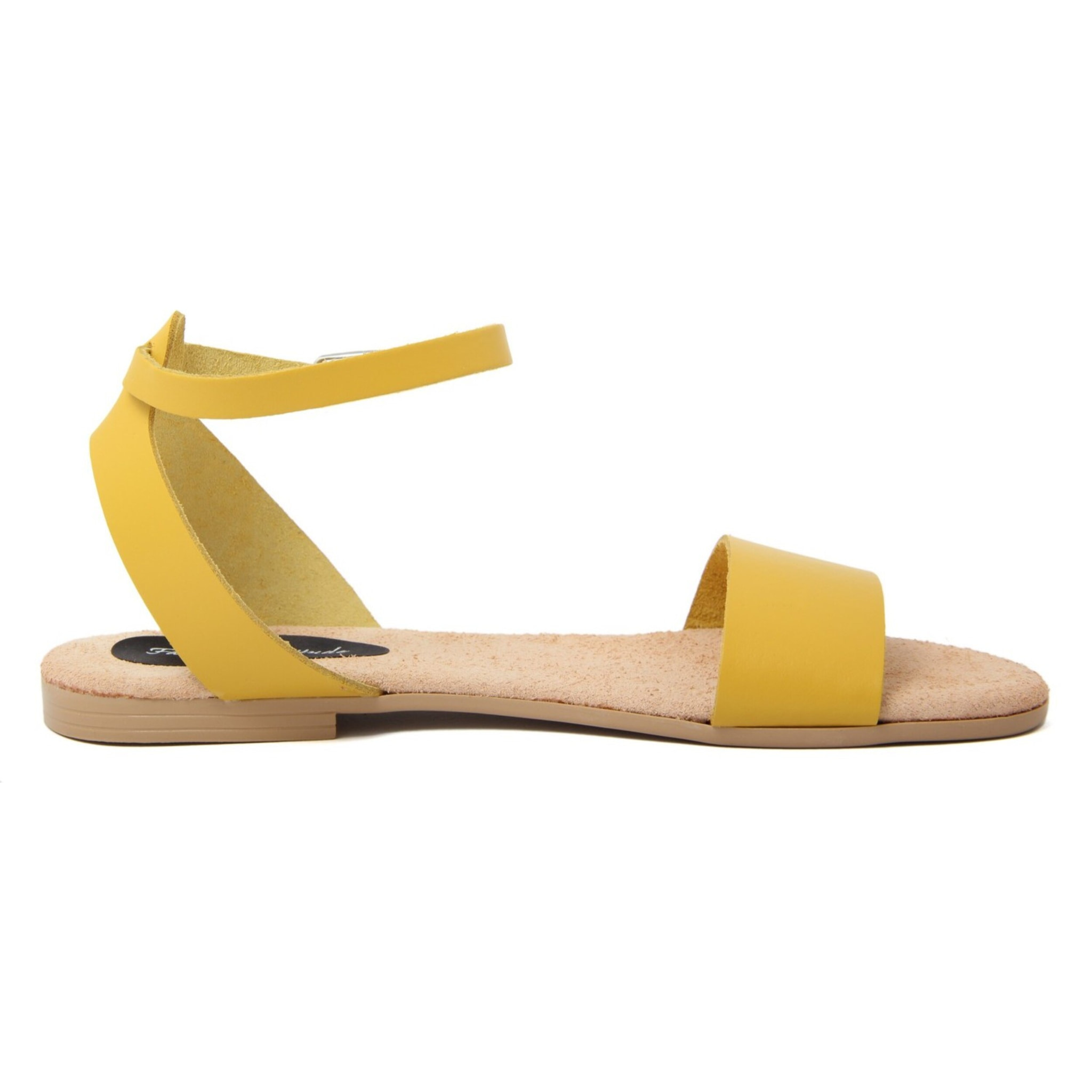 Sandali Flat Made in Italy in pelle colore Giallo, Altezza tacco 1,2 cm