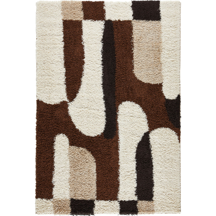 PALERME - Tapis shaggy à poils long à motif graphique - Marron, Beige, Café et Crème