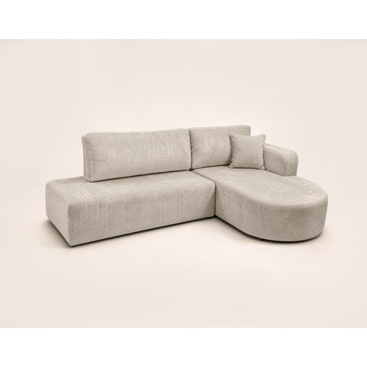 Miro - Canapé d'angle droit 4 places convertible avec coffre en velours texturé - Beige