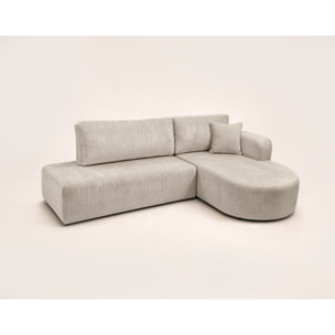 Miro - Canapé d'angle droit 4 places convertible avec coffre en velours texturé - Beige