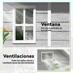 Caseta de Jardín Exterior, 2,4 m², 182x151x219 cm, Cobertizo de Jardín Exterior con Suelo, Puertas con Cerradura, Ventana y Techo Inclinado para Almacenamiento de Herramientas, Gris
