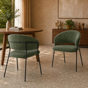 Lot de 2 chaises en tissu vert sapin et pieds en métal noir - Amaya