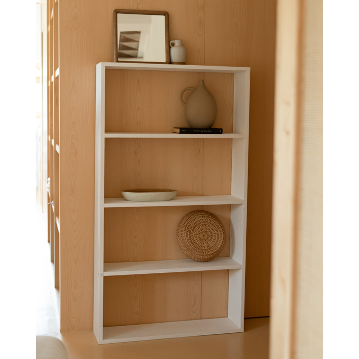 Estantería de madera maciza tono blanco con 3 estantes Alto: 146 Largo: 80 Ancho: 20