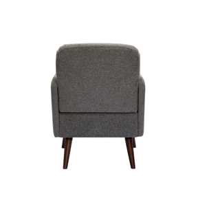 Fauteuil scandinave en tissu effet velours texturé gris et bois foncé ISKO