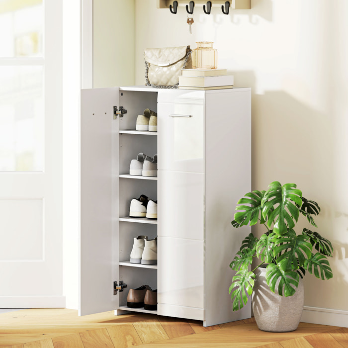 Mueble Zapatero, Armario para Zapatos Moderno con Estantes Ajustables, para 10 Pares de Zapatos, Zapatero para Pasillo, Recibidor, 55x36x108 cm, Blanco Brillo