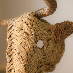 Déco murale petite tête d'élan en paille - Naturel