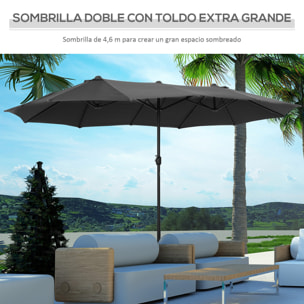 Sombrilla Doble 4,55x2,65 m Sombrilla Terraza Exterior con Manivela Manual Resistente al Agua y Protección Solar Sombrilla Grande para Terraza Playa Piscina Gris