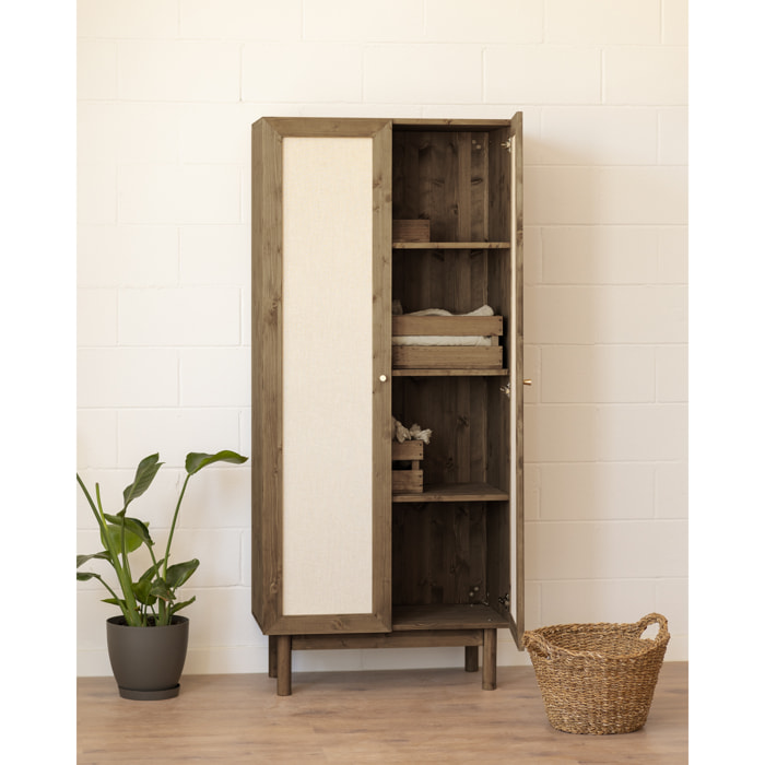 Armoire en bois de sapin et toile de lin ton noyer 180x80cm Hauteur: 180 Longueur: 80 Largeur: 40