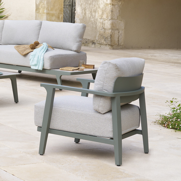 Fauteuil de salon de jardin "Pulpy" vert laurier aluminium et polyester