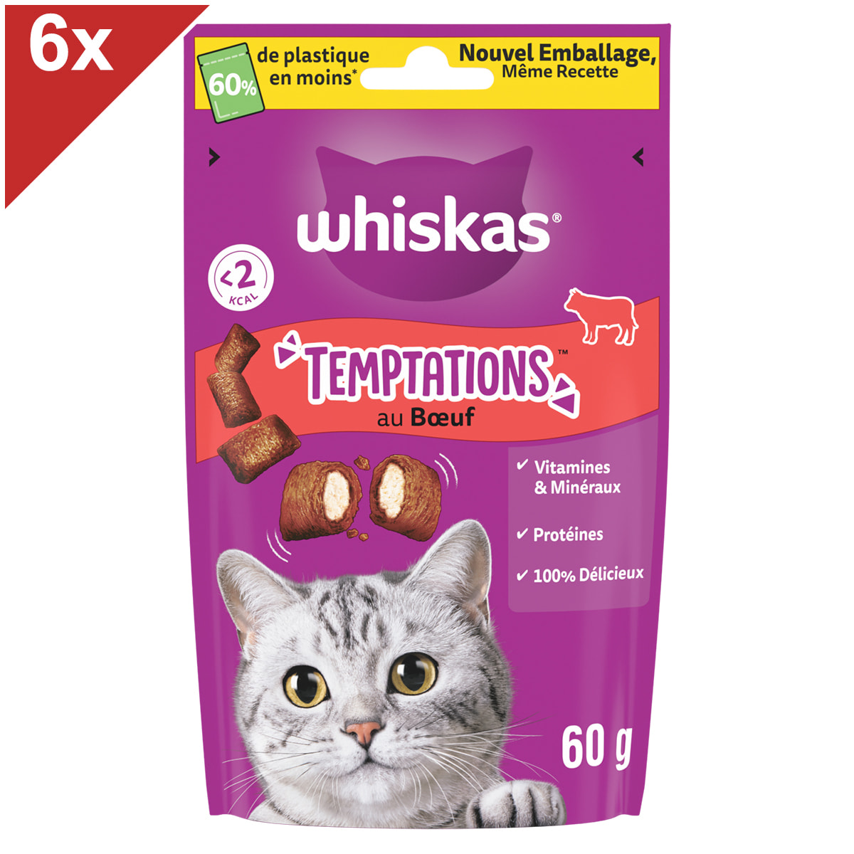 image-WHISKAS Temptations 6 Friandises pour chat au Bœuf (6x60g)