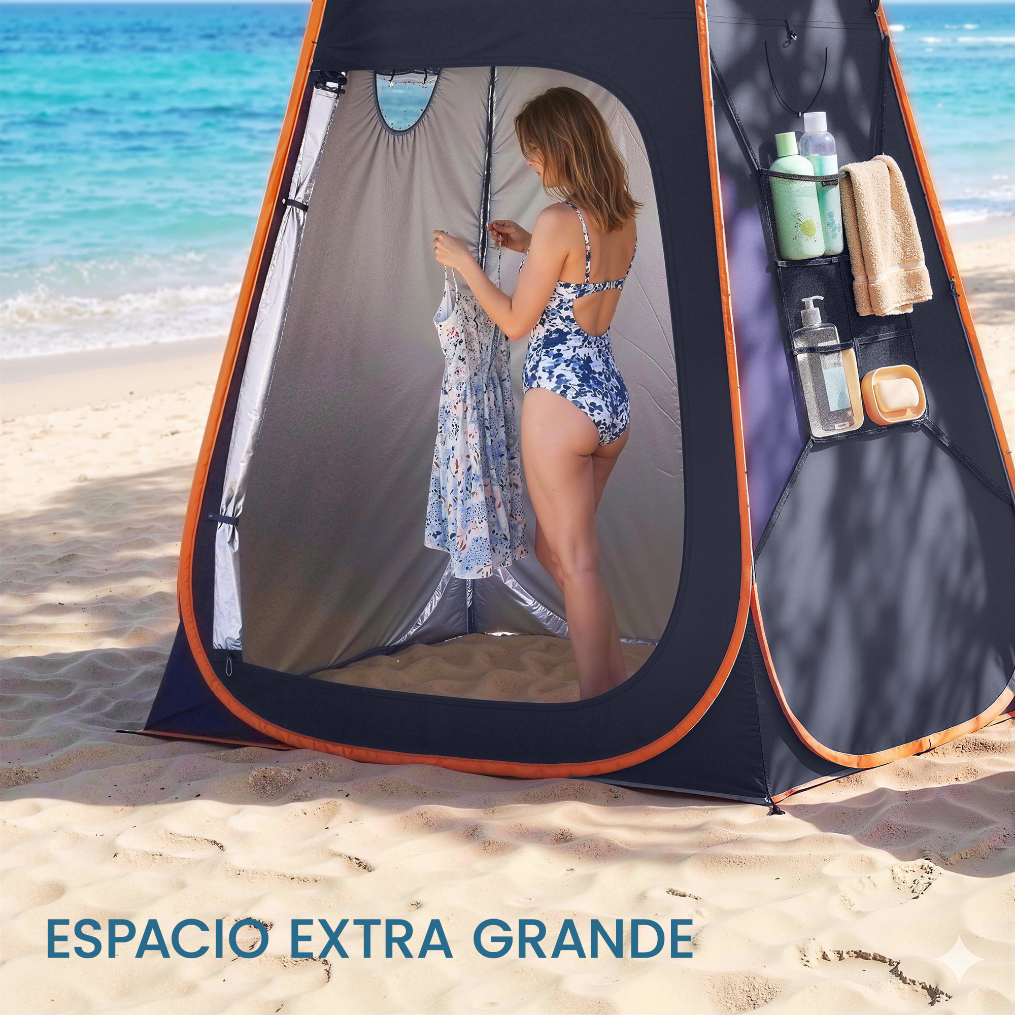 Tienda de Campaña Instantánea Pop-Up Tienda de Ducha Camping Portátil con Ventanas Enrollables Bolsillo y Bolsa de Transporte UV 30+ Impermeable 2000mm para Baño 152x152x200 cm Azul Oscuro