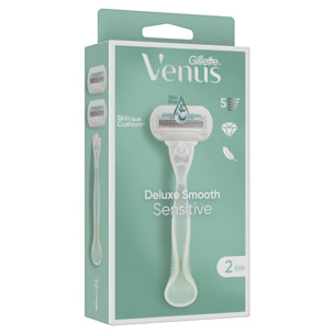 Gillette Venus Deluxe Smooth Sensitive, Pour Femme, 1 Manche, 2 Recharges De Lames, a 5 Lames