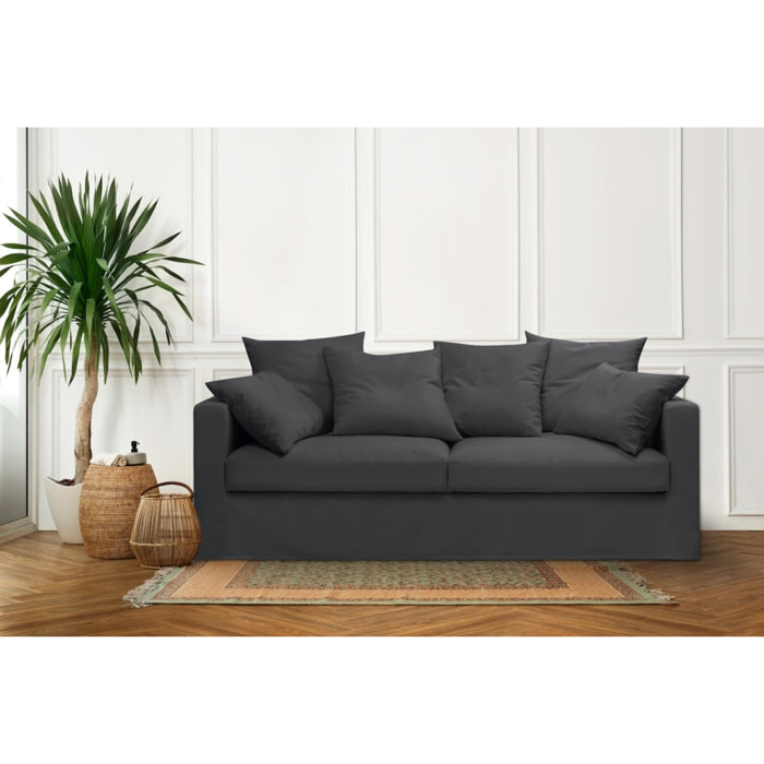 Canapé lin 4 pl SOFIA 197 cm fixe tissu Anthracite 100% déhoussable – Fab France