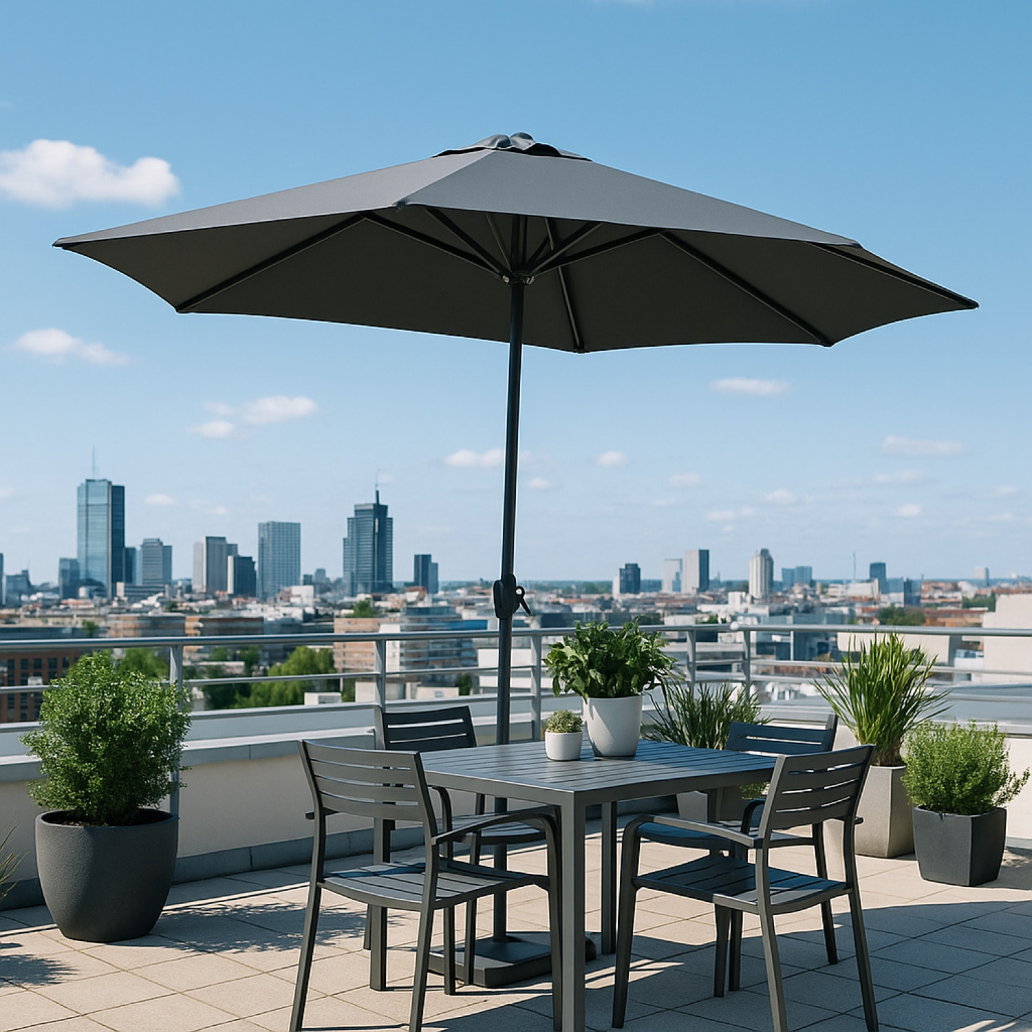 Parasol droit rond Ø 3 m gris PORTO
