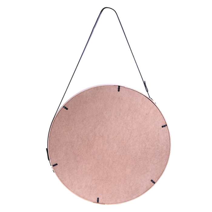 MIROIR ROND AVEC ANSE PU BOIS 50CM