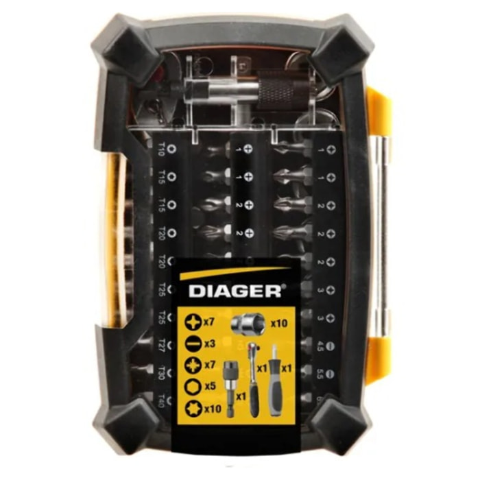 Coffret embouts torsion et douilles - 46 pièces - DIAGER - 6000B