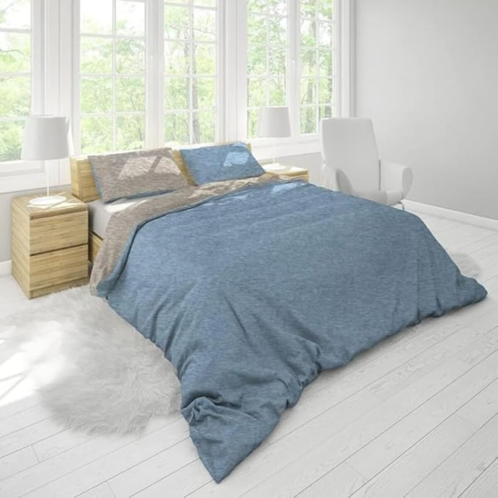 Set copripiumino singolo in flanella di cotone caldo e morbido, double face tinto filo con federa, ideale per inverno, tessuto avvolgente e confortevole, resistente ai lavaggi, pratico e traspirante, soluzione calda per la biancheria da letto