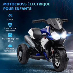 Moto électrique pour enfants 3 roues 6 V 3 Km/h effets lumineux et sonores bleu