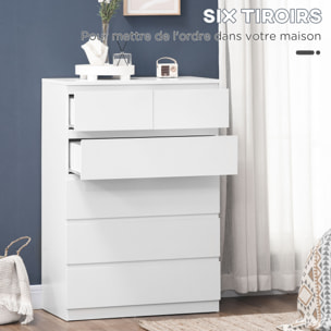 Commode 6 tiroirs style contemporain dim. 80L x 39l x 115H cm poignées invisibles blanc