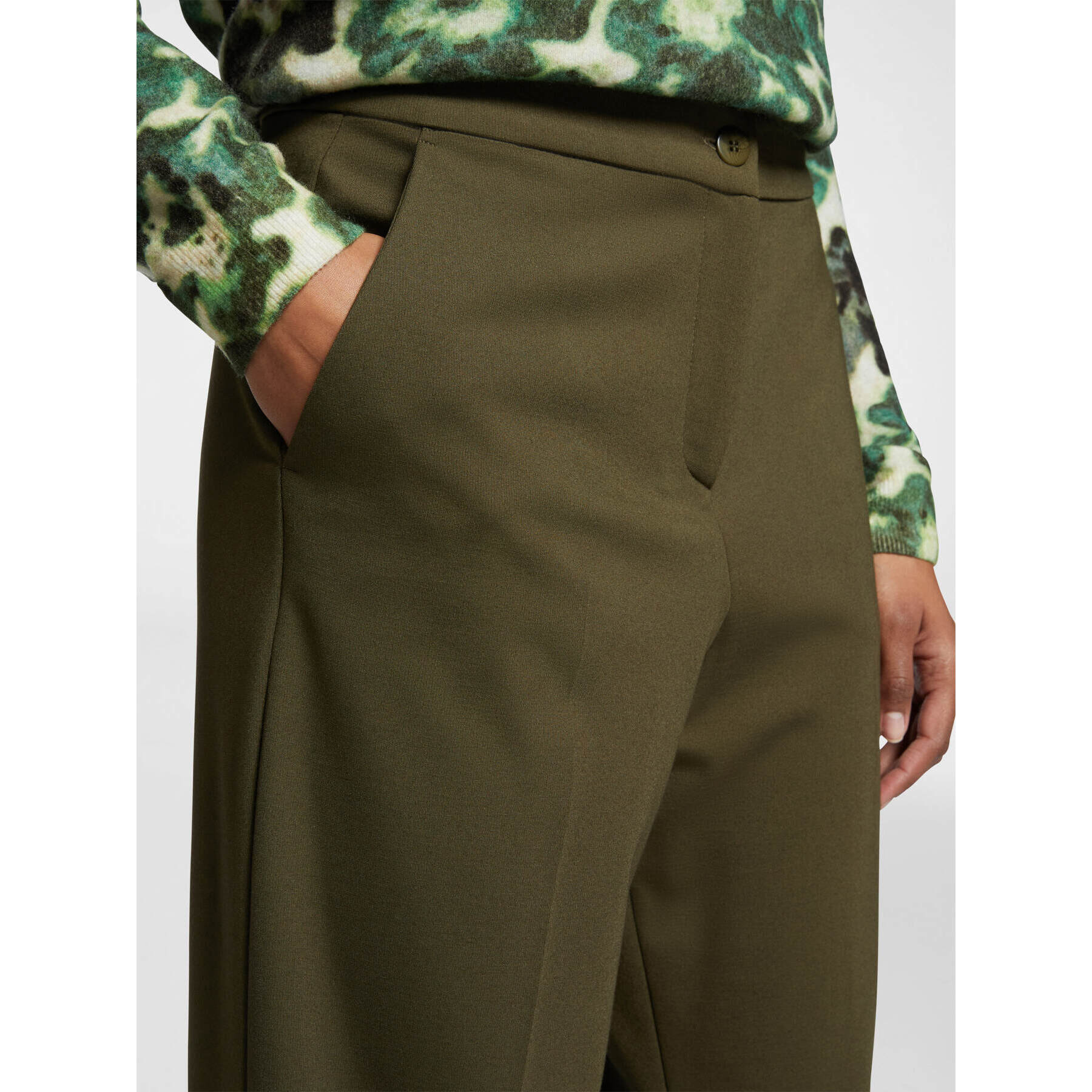 Elena Mirò - Pantalones cropped de un solo color - Verde militare