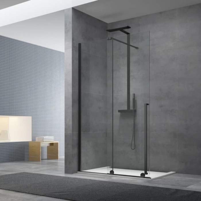 X-MOTION 120x200cm Paroi en verre coulissante Crystal Glass® 8 mm anticalcaire, avec bras et profilés Noir mat (SATBWIXM120C)