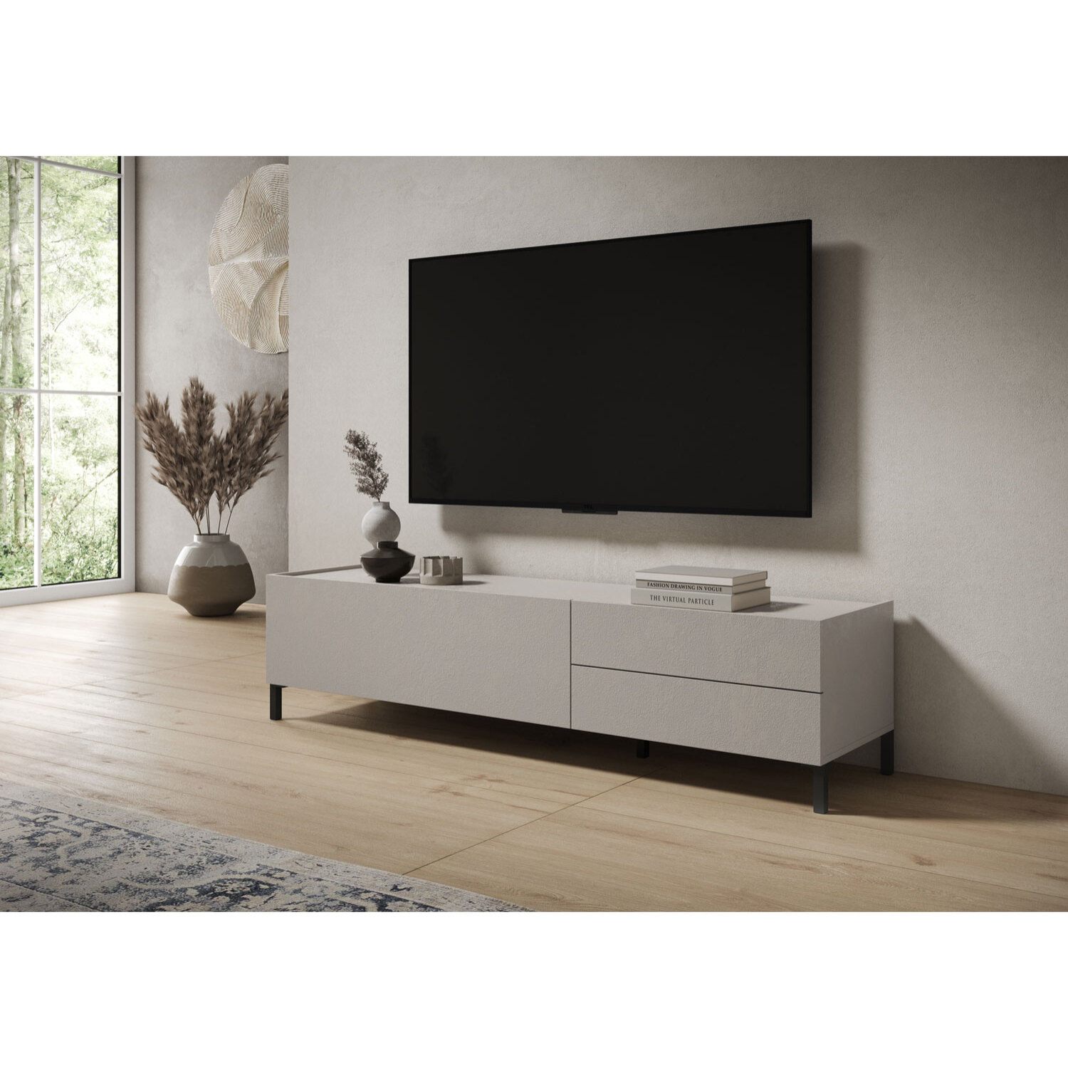Porta TV 1 ribalta/2 cassetti 160x42x40 cm Solaria cashmere