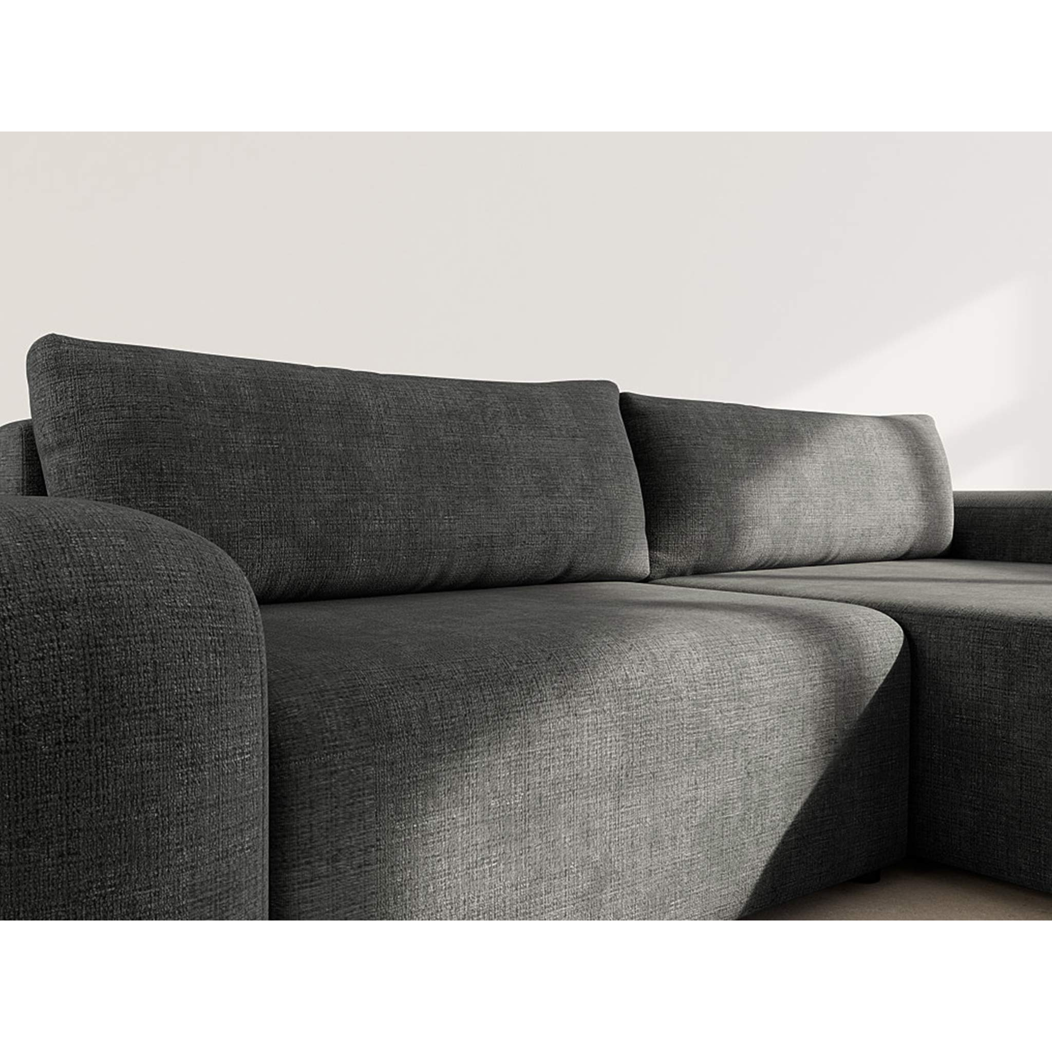 Rebecca - canapé d'angle droit 4 places convertible avec coffre en velours texturé - Gris Anthracite
