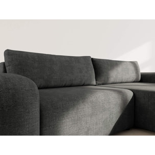 Rebecca - canapé d'angle droit 4 places convertible avec coffre en velours texturé - Gris Anthracite