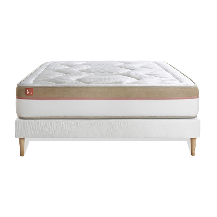 Ensemble Matelas Le Cosy - 30cm - Mémoire de forme - Confort durable - Sommier kit Blanc