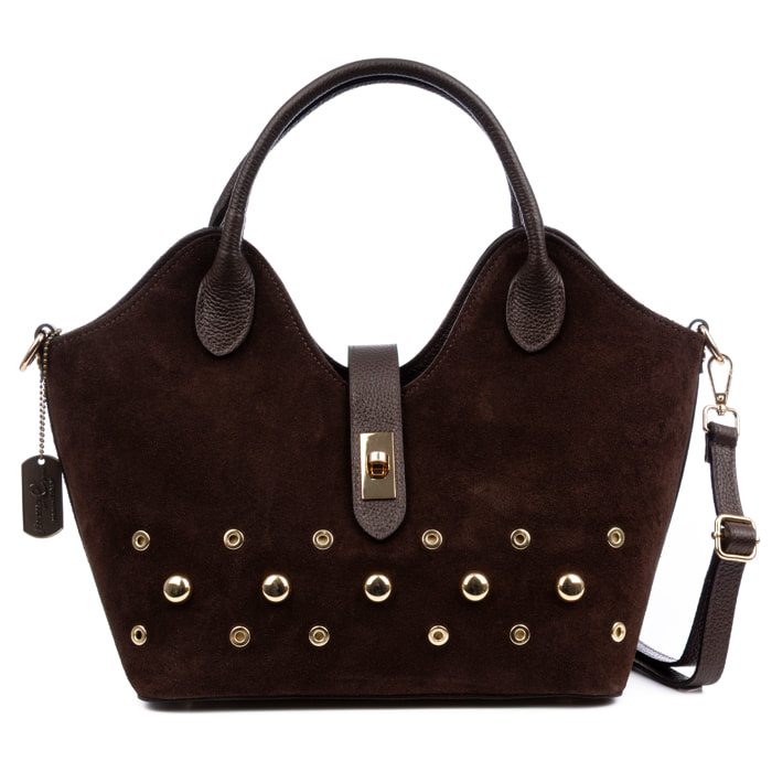 Barzana Bolso de hombro Mujer. Piel auténtica Gamuza con detalles metálicos.