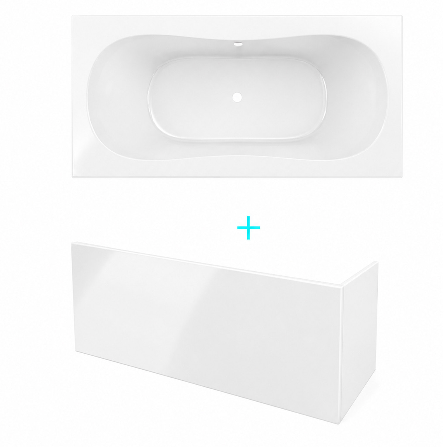 Pack Baignoire 180x80cm et 2 Tabliers recoupables - Blanc Brillant - Marina Round Duo
