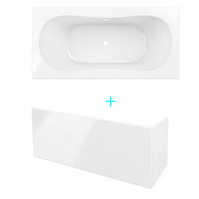 Pack Baignoire 180x80cm et 2 Tabliers recoupables - Blanc Brillant - Marina Round Duo