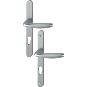 Ensemble de porte sur plaque New york Clé i aspect inox F9 HOPPE - ép.68/77 1810/300LFGL/1810RH - 3766651