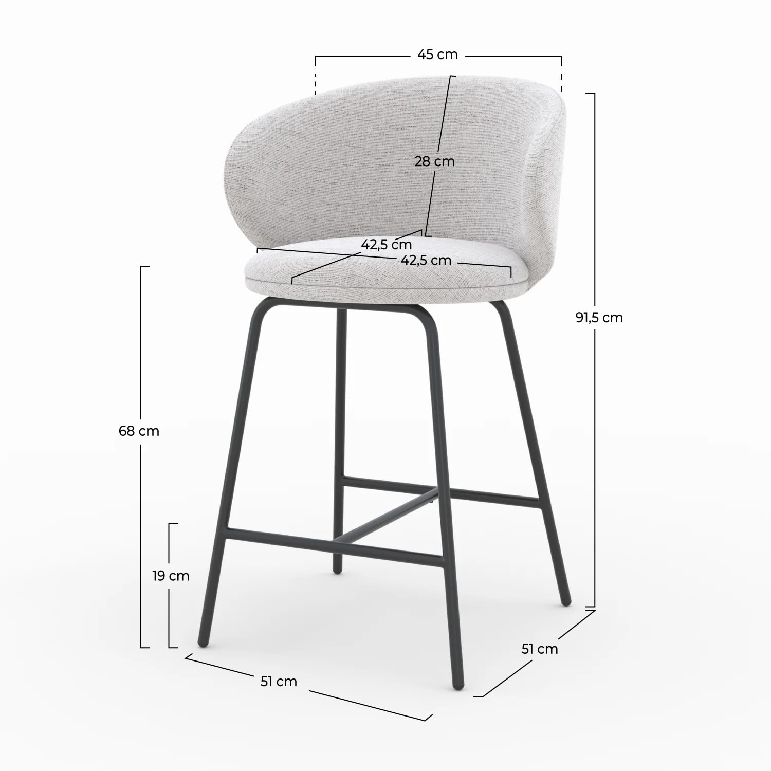 Lot de 2 chaises pour îlot central en tissu gris clair 68 cm - Cécilia