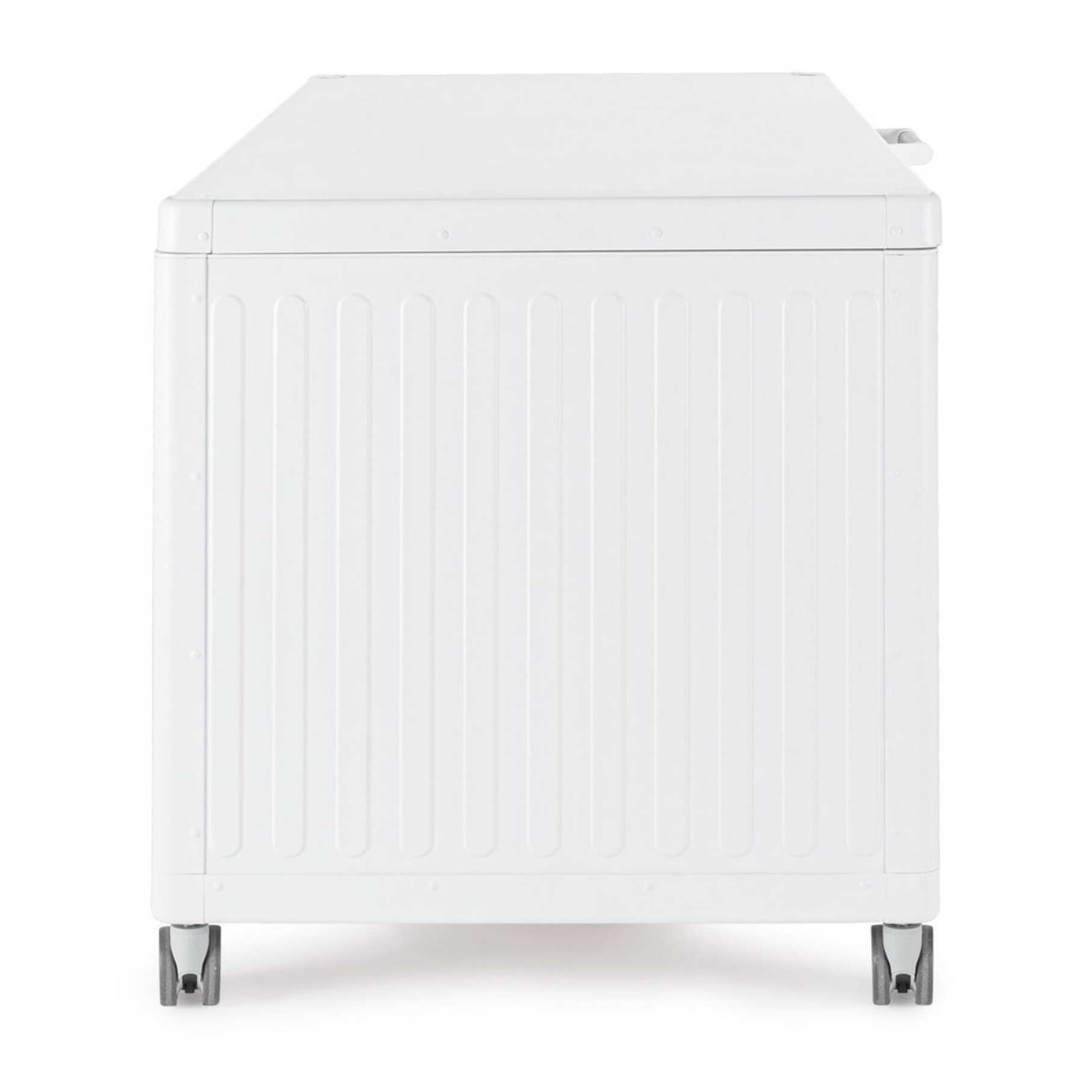Baule da giardino BRAGA in alluminio bianco, con ruote e maniglia effetto legno