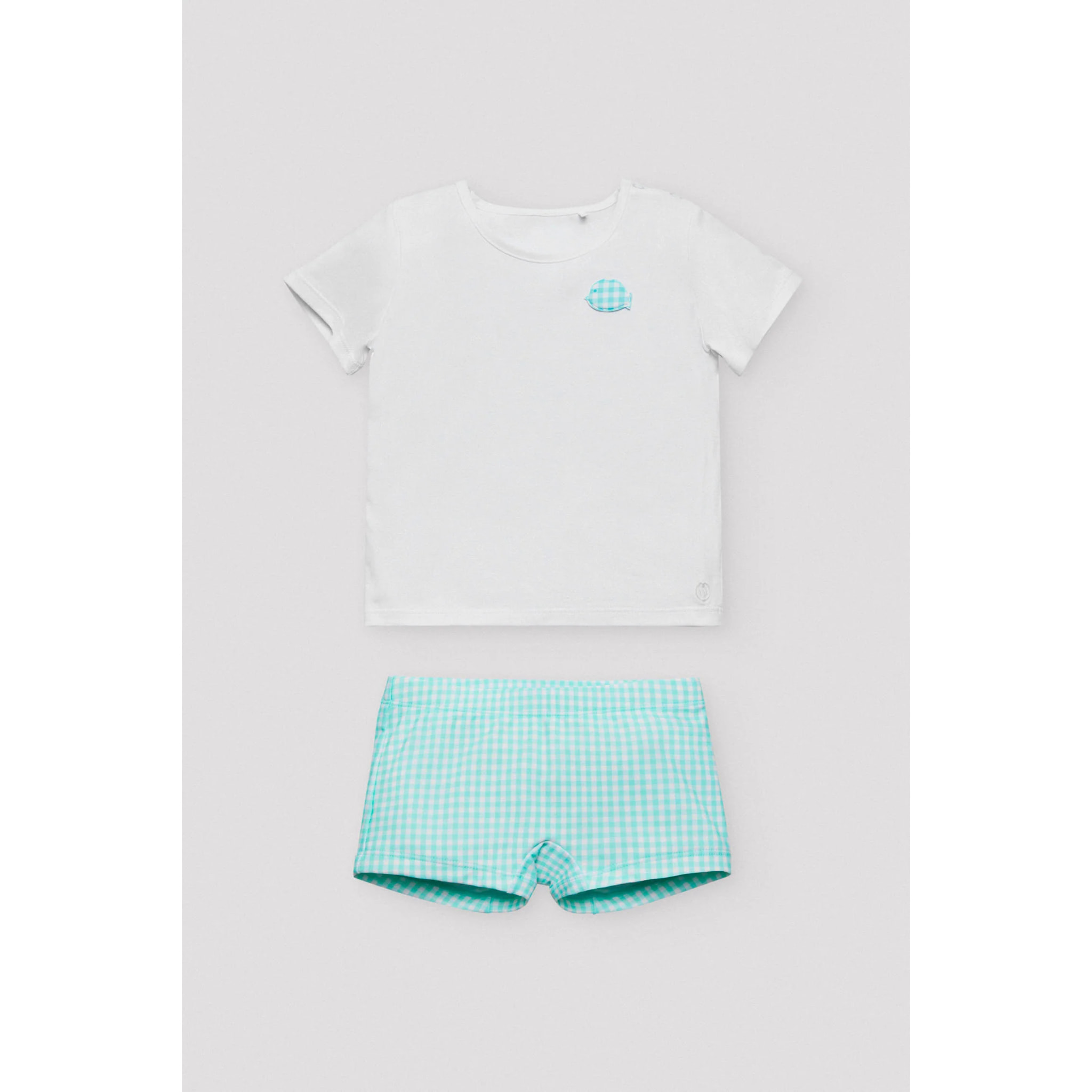Completo costume boxer e maglietta per neonato a quadretti