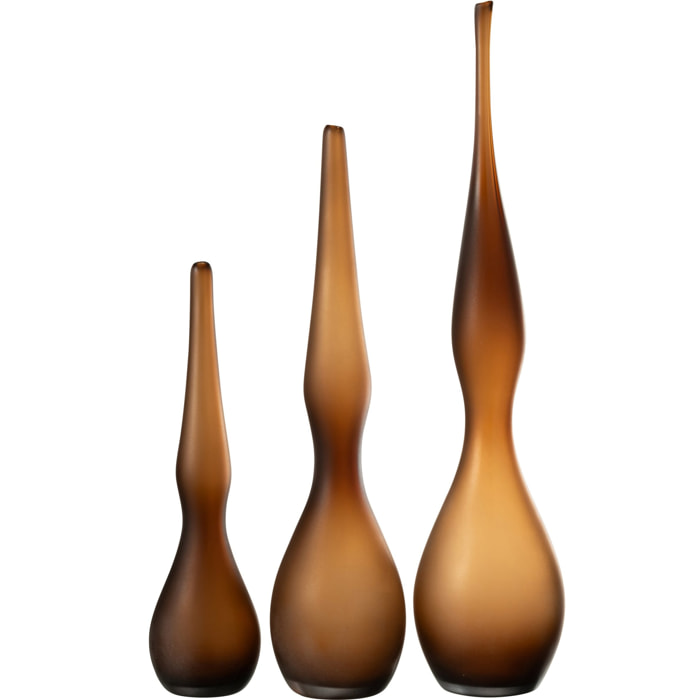 J-Line Set 3 Vase Yoko Courbe Flute Verre Marron
