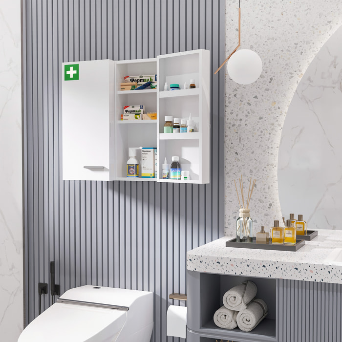 Botiquín de Pared de Acero de Primero Auxilios Botiquín para Medicinas de 3 Niveles Armario de Baño con Cerradura y 2 Llaves para Cocina 55x18x60 cm Blanco